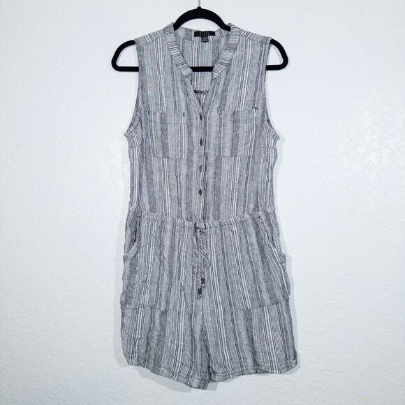 Kelly Renee Black & White Linen Blend Striped Romper Size‎ Large - Picture 1 of 6